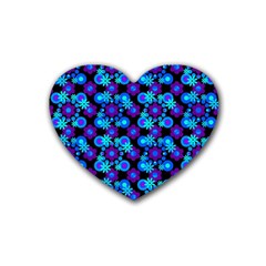 Bitesize Flowers Pearls And Donuts Purple Blue Black Rubber Heart Coaster (4 Pack) by Mazipoodles