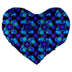 Bitesize Flowers Pearls And Donuts Purple Blue Black Large 19  Premium Heart Shape Cushions by Mazipoodles
