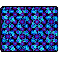 Bitesize Flowers Pearls And Donuts Purple Blue Black Two Sides Fleece Blanket (medium) by Mazipoodles