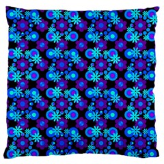 Bitesize Flowers Pearls And Donuts Purple Blue Black Large Premium Plush Fleece Cushion Case (one Side) by Mazipoodles