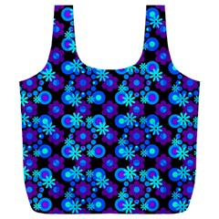 Bitesize Flowers Pearls And Donuts Purple Blue Black Full Print Recycle Bag (xxl) by Mazipoodles