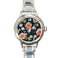 Wallpaper-with-floral-pattern-green-leaf Round Italian Charm Watch