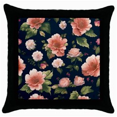 Wallpaper-with-floral-pattern-green-leaf Throw Pillow Case (black) by designsbymallika