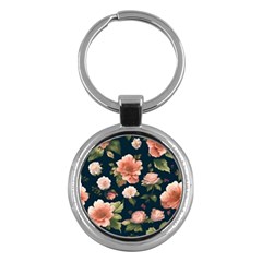 Wallpaper-with-floral-pattern-green-leaf Key Chain (round) by designsbymallika