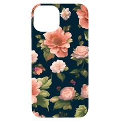 Wallpaper-with-floral-pattern-green-leaf Iphone 14 Black Uv Print Case by designsbymallika