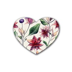 Floral Pattern Rubber Coaster (heart) by designsbymallika