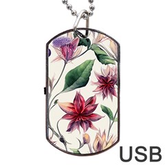 Floral Pattern Dog Tag Usb Flash (two Sides)