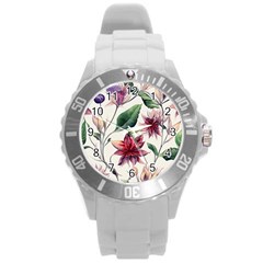 Floral Pattern Round Plastic Sport Watch (l)