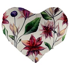 Floral Pattern Large 19  Premium Flano Heart Shape Cushions