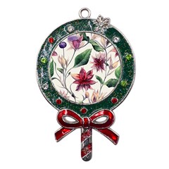 Floral Pattern Metal X mas Lollipop With Crystal Ornament by designsbymallika