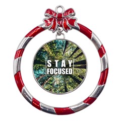 Stay Focused Focus Success Inspiration Motivational Metal Red Ribbon Round Ornament