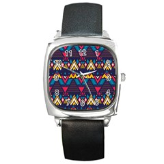 Pattern Colorful Aztec Square Metal Watch