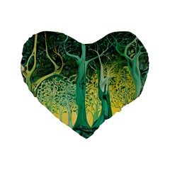 Nature Trees Forest Mystical Forest Jungle Standard 16  Premium Heart Shape Cushions by Ravend