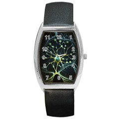 Ai Generated Neuron Network Connection Barrel Style Metal Watch by Ravend