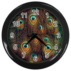 Peacock Feathers Wall Clock (black) by Ravend