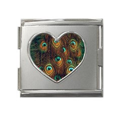 Peacock Feathers Mega Link Heart Italian Charm (18mm)