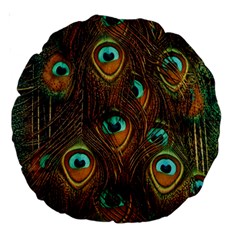 Peacock Feathers Large 18  Premium Round Cushions by Ravend