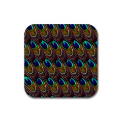 Peacock-feathers-bird-plumage Rubber Coaster (square)