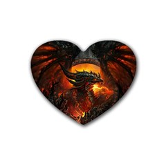 Dragon Art Fire Digital Fantasy Rubber Coaster (heart) by Celenk