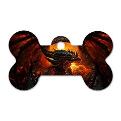 Dragon Art Fire Digital Fantasy Dog Tag Bone (two Sides) by Celenk