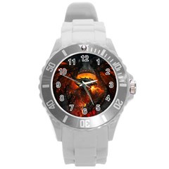 Dragon Art Fire Digital Fantasy Round Plastic Sport Watch (l) by Celenk