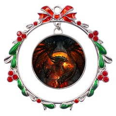 Dragon Art Fire Digital Fantasy Metal X mas Wreath Ribbon Ornament