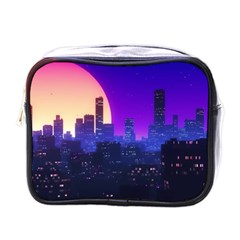 The Sun Night Music The City Background 80s, 80 s Synth Mini Toiletries Bag (one Side) by uniart180623