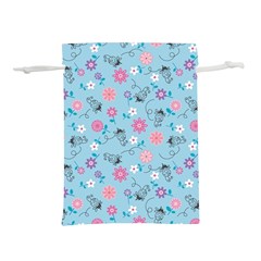 Pink And Blue Floral Wallpaper Lightweight Drawstring Pouch (m)