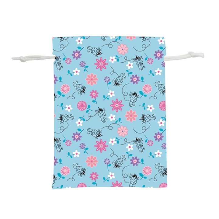 Pink And Blue Floral Wallpaper Lightweight Drawstring Pouch (M)