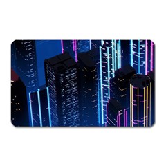 Night Music The City Neon Background Synth Retrowave Magnet (rectangular) by uniart180623