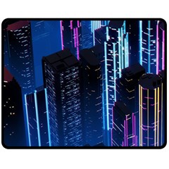 Night Music The City Neon Background Synth Retrowave Two Sides Fleece Blanket (medium) by uniart180623