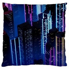 Night Music The City Neon Background Synth Retrowave Large Premium Plush Fleece Cushion Case (one Side)