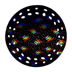 Rainbows Pixel Pattern Round Filigree Ornament (two Sides) by uniart180623