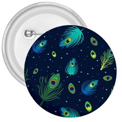 Blue Background Pattern Feather Peacock 3  Buttons by uniart180623