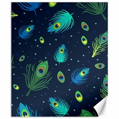 Blue Background Pattern Feather Peacock Canvas 8  X 10 