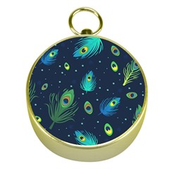 Blue Background Pattern Feather Peacock Gold Compasses by uniart180623