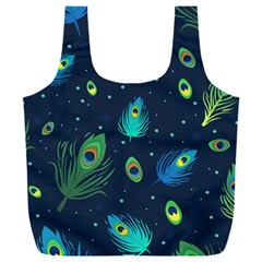 Blue Background Pattern Feather Peacock Full Print Recycle Bag (xxxl) by uniart180623