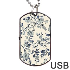 Vintage Background Blue Roses Rose Pattern Retro Dog Tag Usb Flash (two Sides) by uniart180623