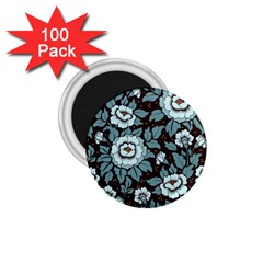 Vintage Floral Pattern Blue Damask Pattern Blue Vintage 1.75  Magnets (100 pack) 