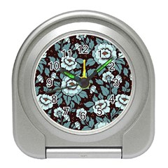 Vintage Floral Pattern Blue Damask Pattern Blue Vintage Travel Alarm Clock