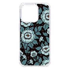 Vintage Floral Pattern Blue Damask Pattern Blue Vintage Iphone 14 Pro Tpu Uv Print Case by uniart180623