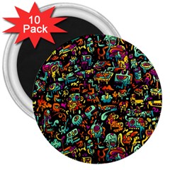 Cartoon Monster Pattern Abstract Background 3  Magnets (10 Pack)  by uniart180623