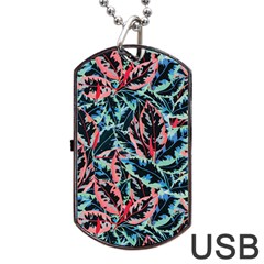 Leaves Leaf Pattern Patterns Colorfu Dog Tag USB Flash (One Side)