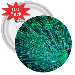Green And Blue Peafowl Peacock Animal Color Brightly Colored 3  Buttons (100 Pack)  by uniart180623