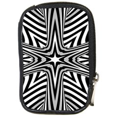 Fractal Star Mandala Black And White Compact Camera Leather Case by uniart180623
