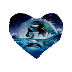 Orca Wave Water Underwater Sky Standard 16  Premium Flano Heart Shape Cushions by uniart180623