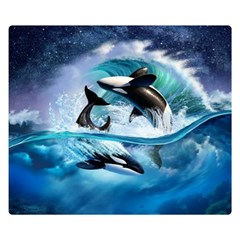 Orca Wave Water Underwater Sky Two Sides Premium Plush Fleece Blanket (small) by uniart180623