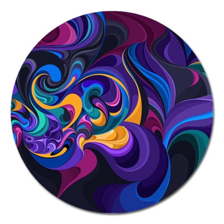 Colorful Waves Abstract Waves Curves Art Abstract Material Material Design Magnet 5  (Round)