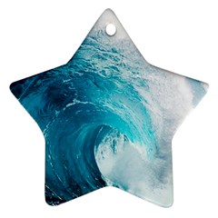 Tsunami Big Blue Wave Ocean Waves Water Star Ornament (two Sides) by uniart180623