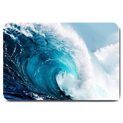 Tsunami Big Blue Wave Ocean Waves Water Large Doormat by uniart180623